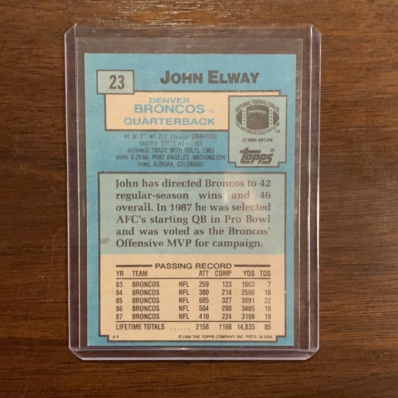 John Elway Topps 1988 Card #23 - Picture 2 of 2